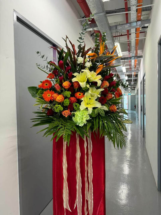 Orange and red opening flower stand